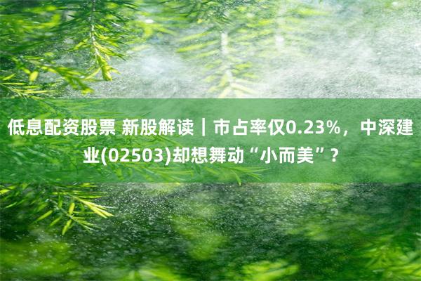 低息配资股票 新股解读｜市占率仅0.23%，中深建业(02503)却想舞动“小而美”？