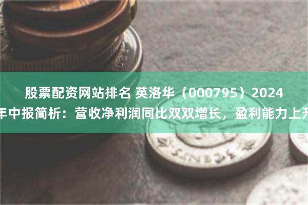 股票配资网站排名 英洛华（000795）2024年中报简析：营收净利润同比双双增长，盈利能力上升